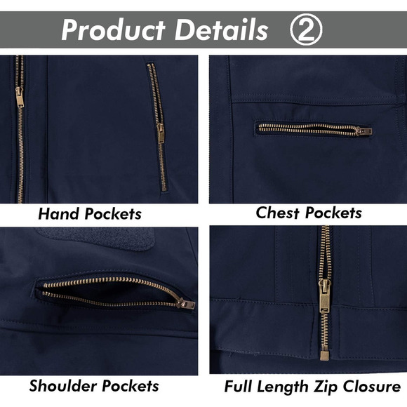 Men’s SoftShell Jacket Fleece Lined Water Resistant Tactical Coat Navy Blue Med - Picture 5 of 5